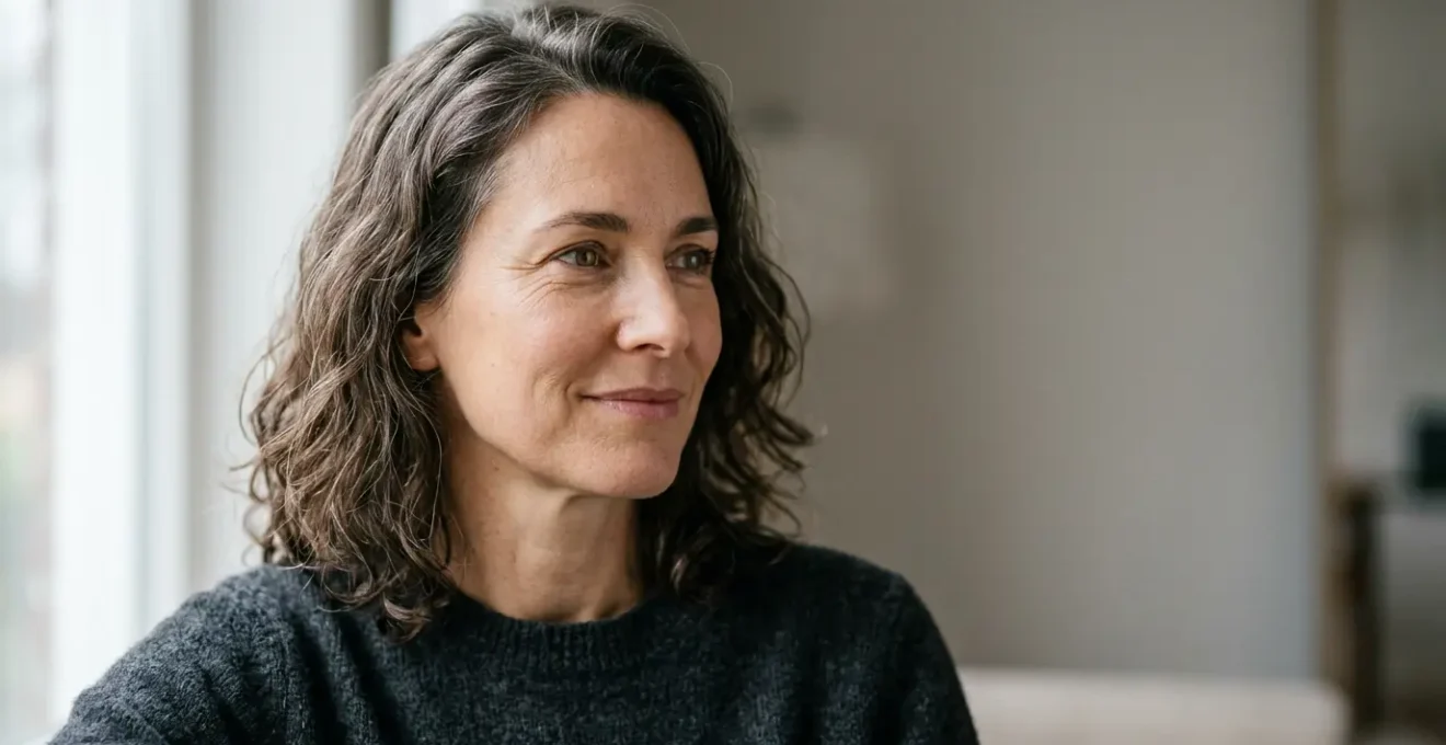 Close-up of mature skin showcasing natural texture and radiance in soft natural light