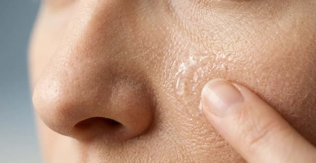 Close-up of skin texture showing natural moisture barrier recovery during winter skincare treatment
