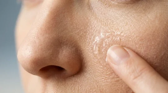 Close-up of skin texture showing natural moisture barrier recovery during winter skincare treatment