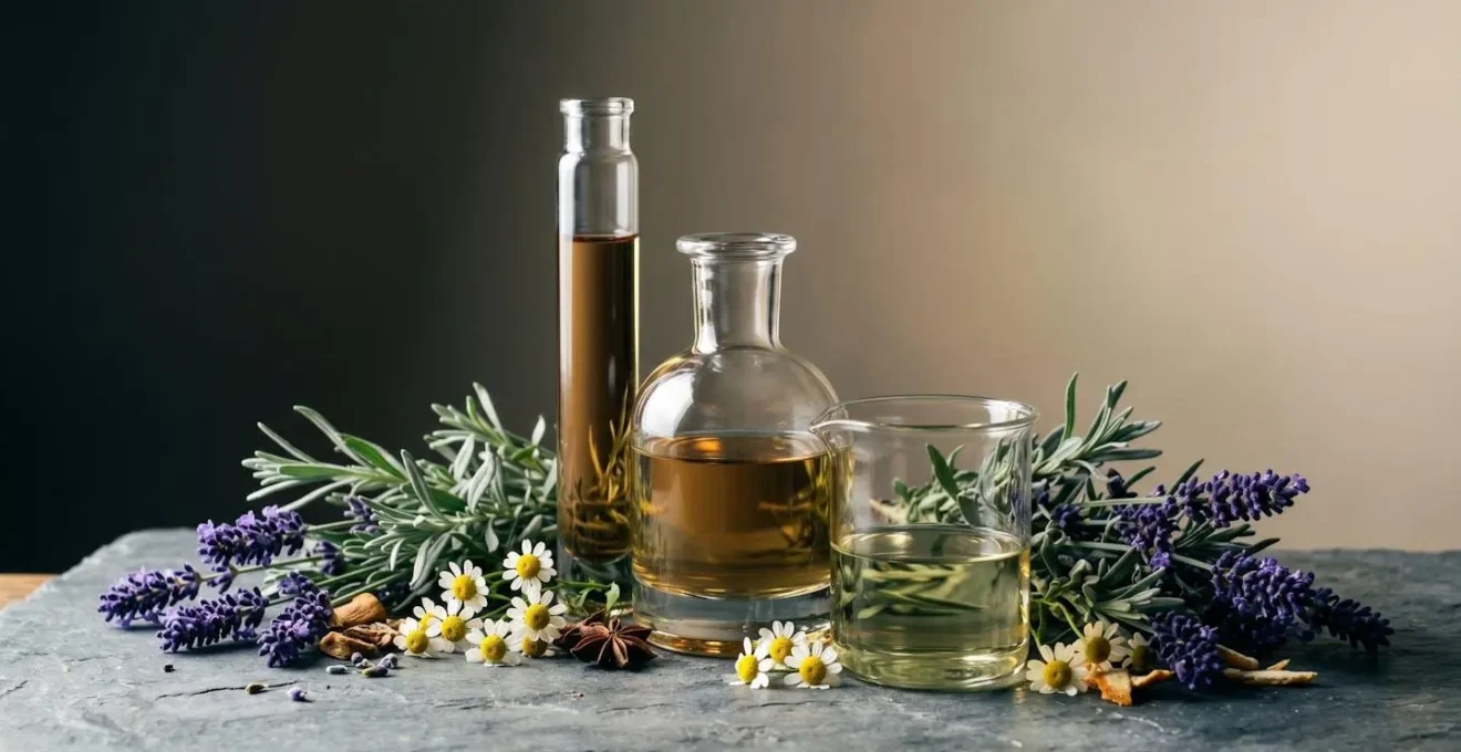 Serene arrangement of natural aromatherapy elements for evening skincare ritual