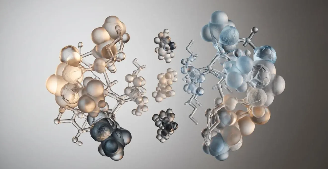 Abstract visualization of fatty acid molecular chains showing size comparison between different oil structures