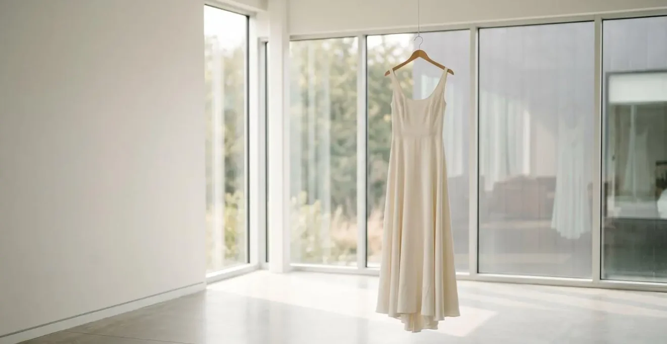 A minimalist visual representation of the decision-making process between renting and buying formal wear, emphasizing choice and consideration