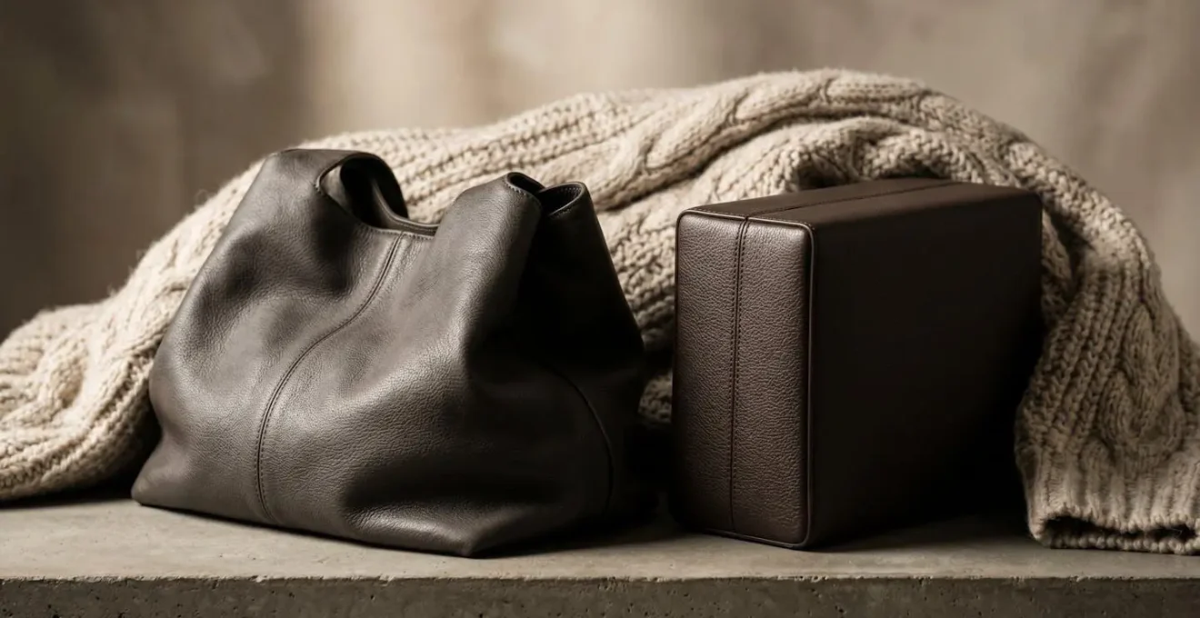 Close-up comparison of bag structure impact on outfit silhouette with knitwear